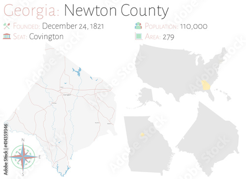 Large and detailed map of Newton county in Georgia, USA.