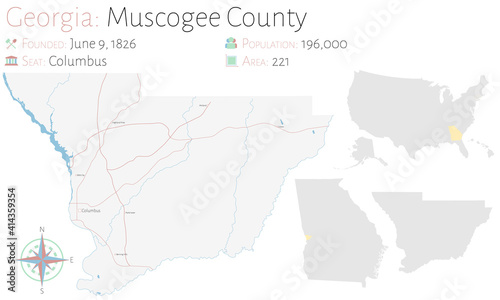 Large and detailed map of Muscogee county in Georgia  USA.