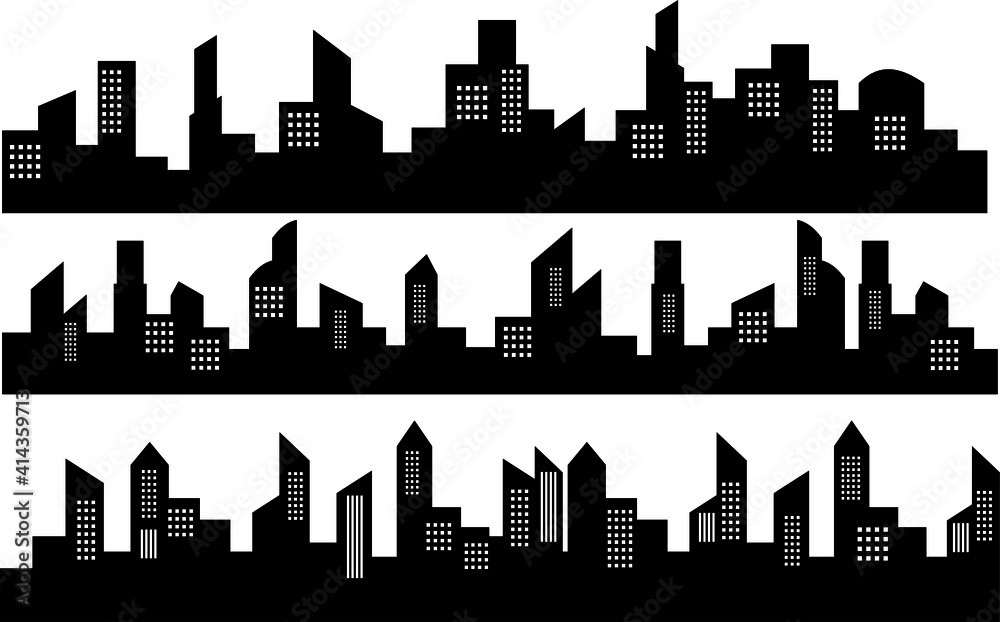 Set of silhouette of modern city buildings 