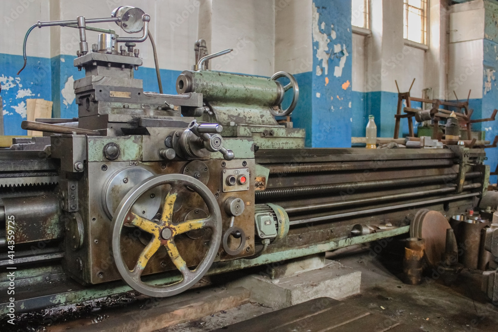 A large old lathe in a production shop in Russia