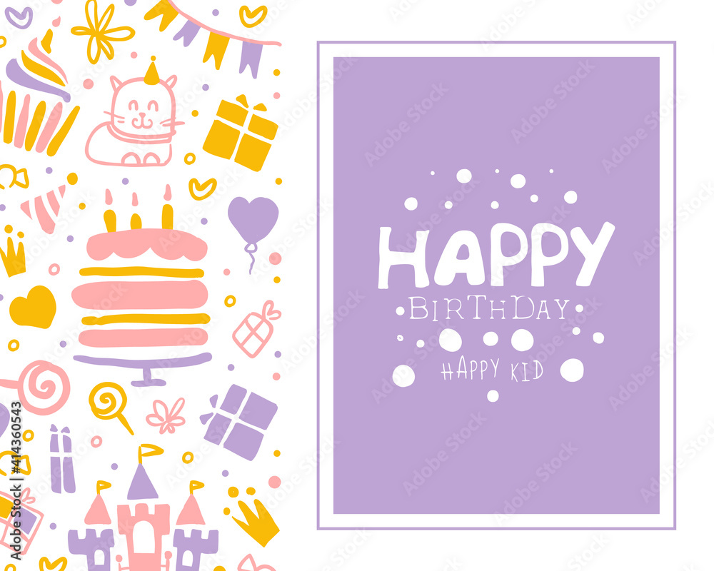 Fototapeta premium Happy Birthday Invitation Card Template, Kids Holiday Party Design Element Cartoon Vector Illustration