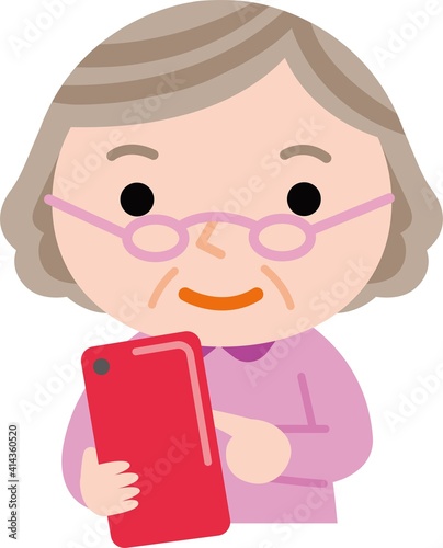 スマホを使うおばあさん