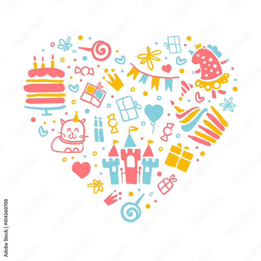 Holiday Party for Kids Seamless Pattern of Heart Shape, Birthday Party Decoration Poster, Festive Background, Invitation Card Design Template Vector Illustration Holiday Party for Kids Seamless Pattern of Heart Shape, Birthday Party Decoration Poster, Festive Background, Invitation Card Design Template Vector Illustration
