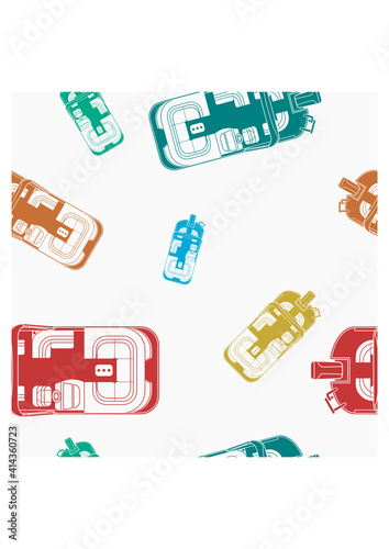 Editable Flat Monochrome Top View Pontoon Boats Vector Illustration in Various Colors as Seamless Pattern for Creating Background of Transportation or Recreation Related Design