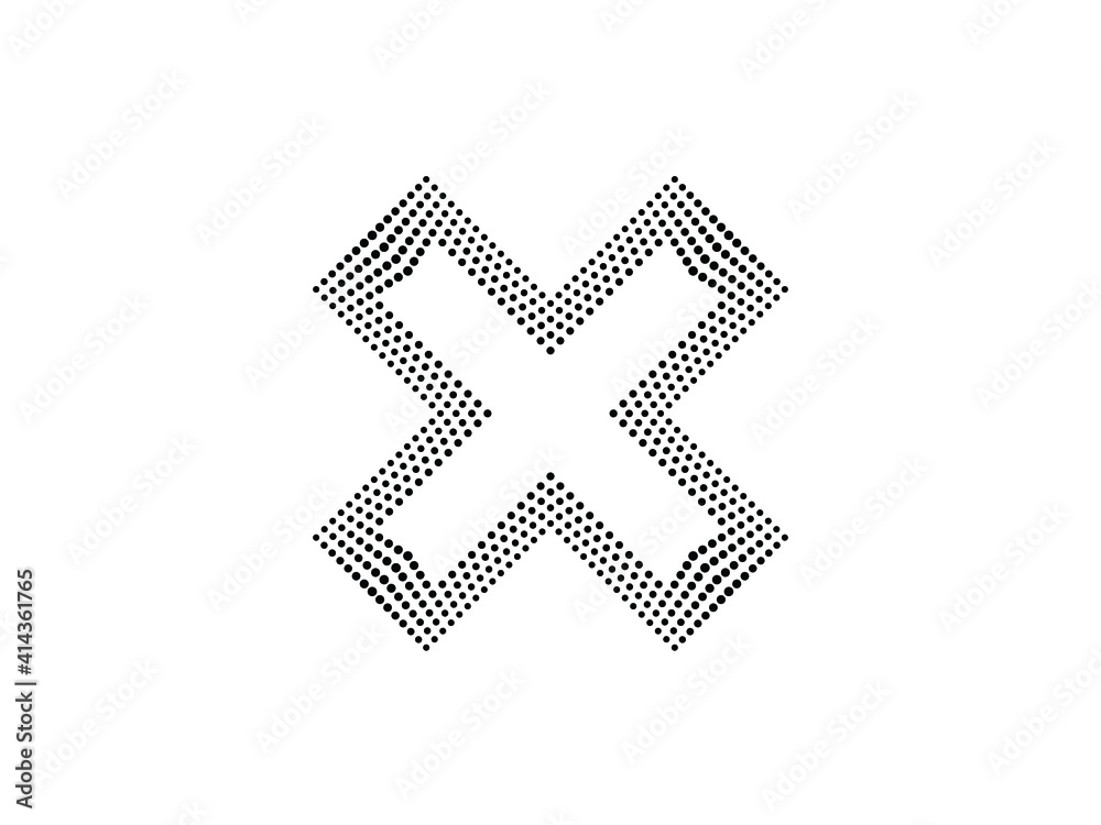 Obraz premium Halftone dots in Cross Form . Vector Illustration. Letter x Logo . Design element . Abstract Geometric shape . 