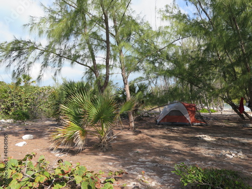 camping on a beach on Current Island in the month of February, Bahamas