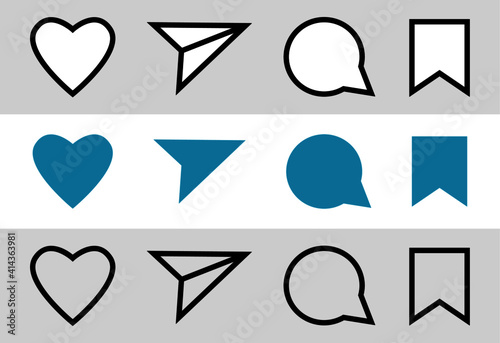 Button icon like, comment, share and save. Social media icon set