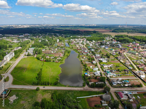 Aerial view of a pond in the Doronichi microdistrict in summer (Kirov, Russia) photo