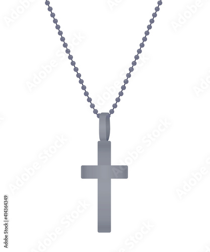 Cross on metal chain. vector