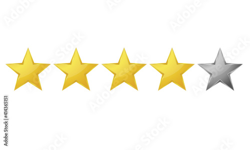 Four golden stars isolated on white background. Rating icon. Vector illustration