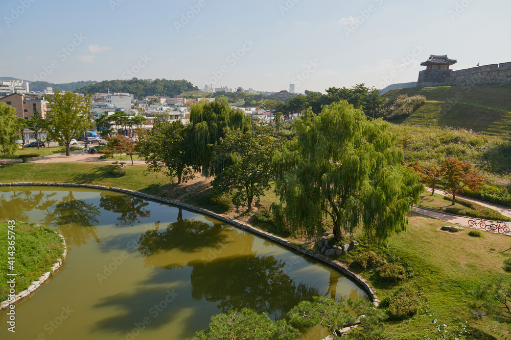 Fototapeta premium South Korea, attractions, architecture and parks of Suwon City
