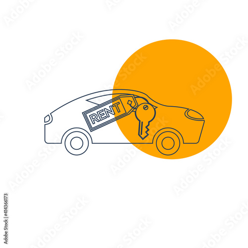 Rent a car icon. Car price icon. Buying a car icon. rent time, rent price, buy time, dollar, money, key icon with vector illustration, flat style, black shape, two color, thin line.