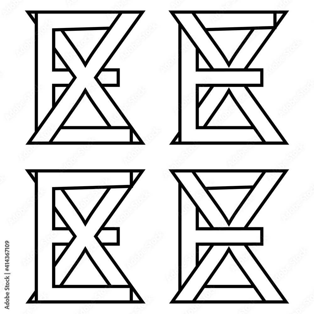 Logo sign ex xe icon sign interlaced letters X, E vector logo ex, xe first capital letters pattern alphabet e, x