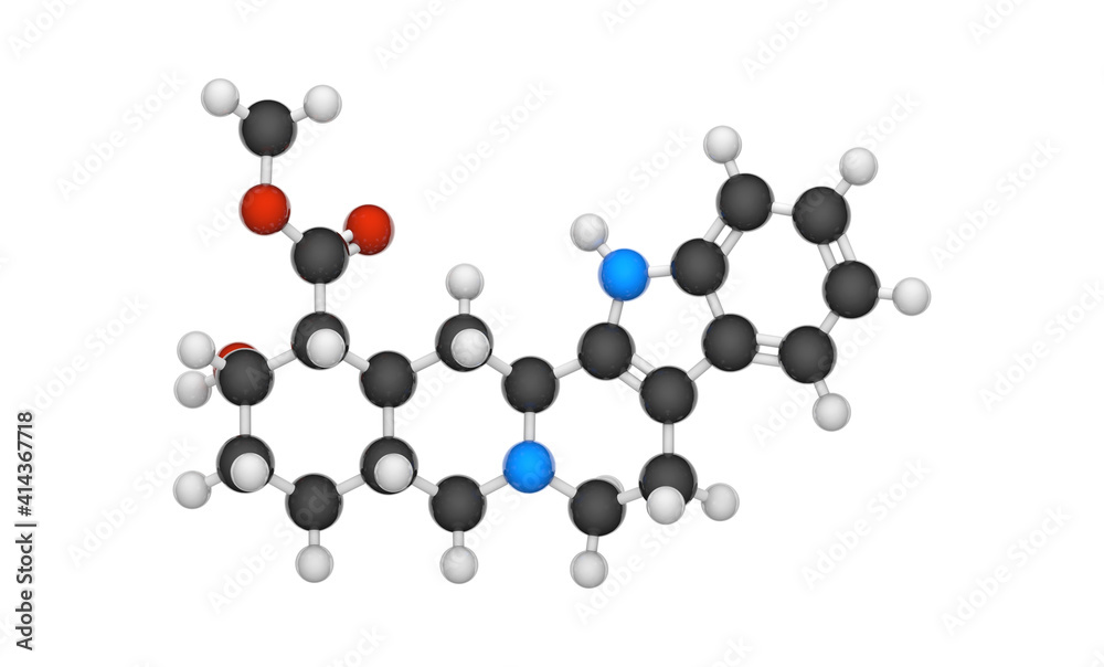 Ilustrace „Yohimbine(quebrachine), is an indole alkaloid derived from