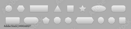 Button square. White 3d badge for web. Round, rectangle sticker for app. Blank shape with shadow for banner, ui. Modern design icon isolated on gray background. Set elements for application. Vector