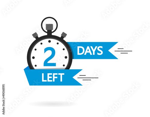 Countdown with left 2 day. Timer with 3 day go. Clock with count to sale. Banner, sticker, badge for discount. Special promotion offer for product on market. Icon of stopwatch for business. Vector.