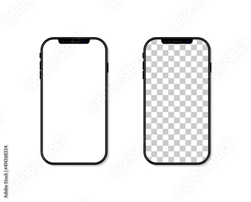 Phone screen. Frame and template of cellphone isolated on transparent background. Smartphone mockup. Mobile with blank display. Vertical desktop. Realistic 3d 6,7,x,11 ui for app, background. Vector