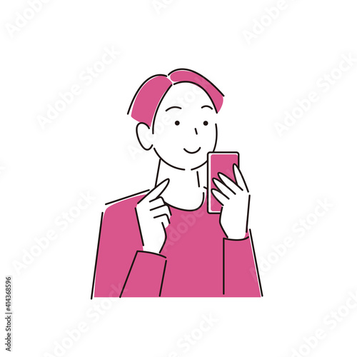 スマートフォンを操作している笑顔の男性 シンプル イラスト ベクター