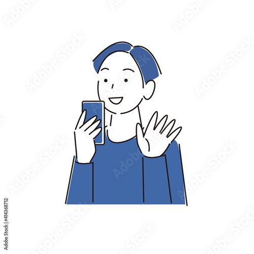 スマートフォンを操作している笑顔の男性 シンプル イラスト ベクター
