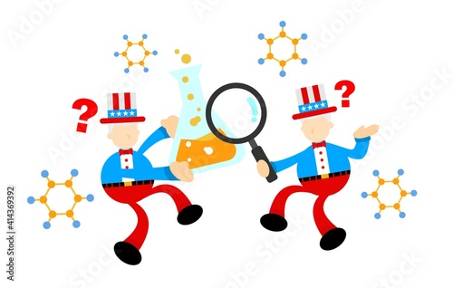 uncle sam america and experiment laboratory flask research science cartoon doodle flat design style vector illustration