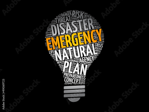 Emergency light bulb word cloud collage, healthcare concept background