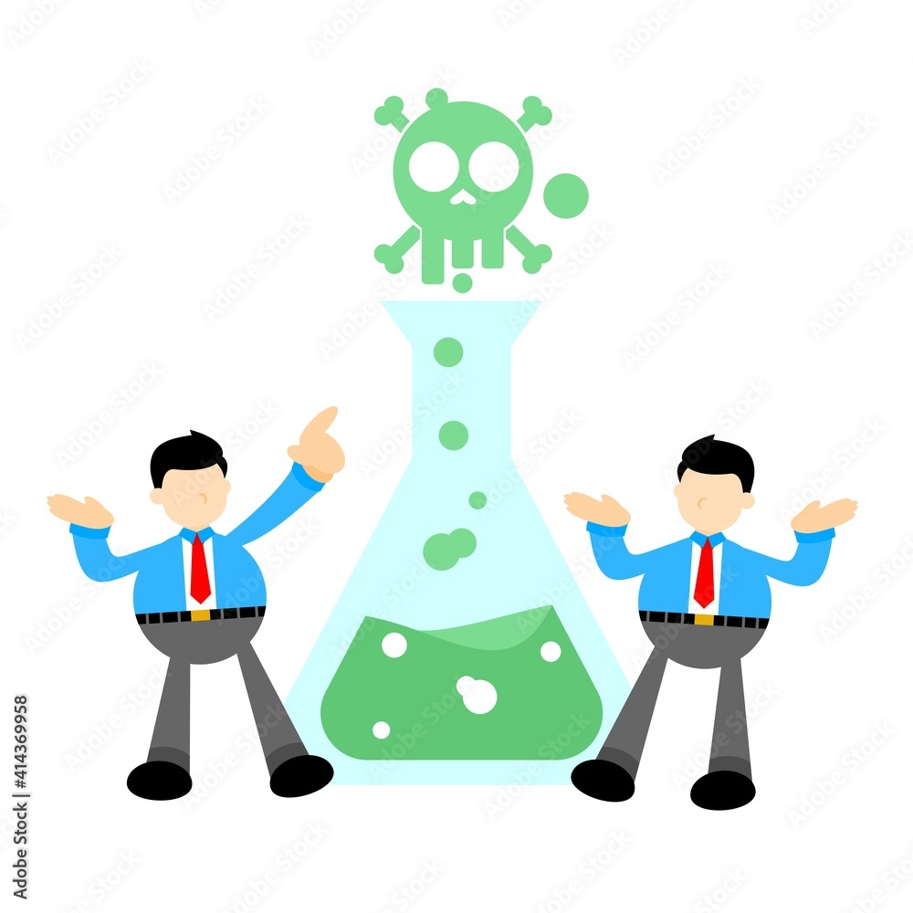 businessman worker hazardous skull alert danger toxic laboratory formula cartoon doodle flat design style vector illustration