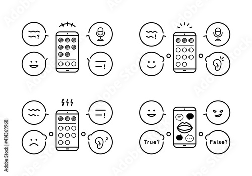 音声SNSのイラストのセット　アイコン　次世代SNS　声　話す　会話　コミュニティ　トーク