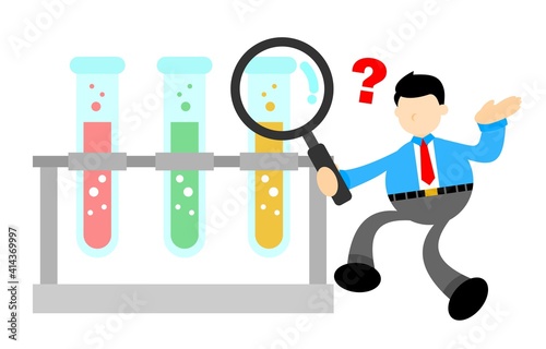 businessman worker and experiment laboratory flask research science cartoon doodle flat design style vector illustration