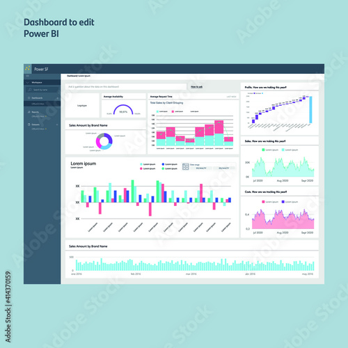 Dashboard template. Graphs and charts to edit. Interaction graphs. EPS10
