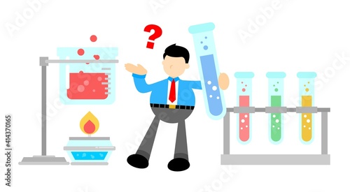 businessman worker and experiment laboratory flask research science cartoon doodle flat design style vector illustration