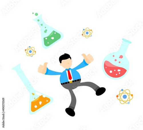 businessman worker and experiment laboratory flask research science cartoon doodle flat design style vector illustration
