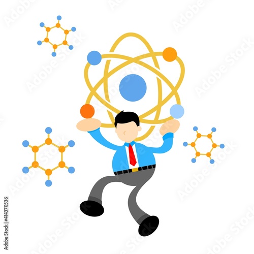 businessman worker and atom chemistry sign cartoon doodle flat design style vector illustration