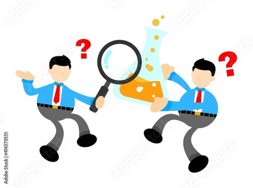 businessman worker and experiment laboratory flask research science cartoon doodle flat design style vector illustration