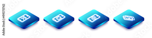 Set Isometric line Dead mobile, Mobile with shield, Phone repair service and broken screen icon. Vector.