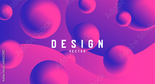 Wallpaper with abstract fluid comppsition in ultraviolet and blue neon colors with spheres and waves