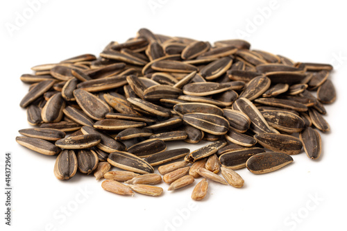 Pile of Sunflower seeds isolated on a white background, Peeled sunflower seeds.