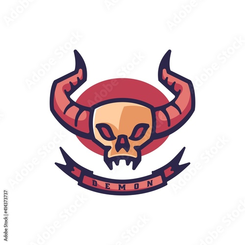 Vector Logo Illustration Demon Simple Mascot Style.