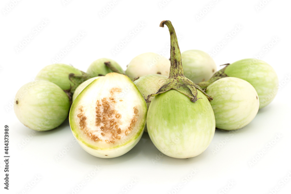 Group Thai baby eggplant isolated on a white background. Group Thai baby eggplant isolated on a white background.