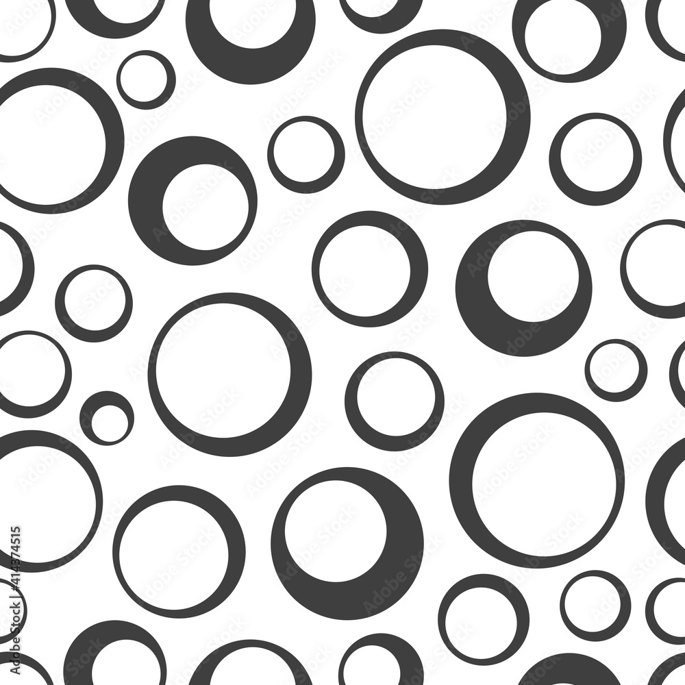 Seamless pattern  with rings. Black circles on a white background. Trendy geometric design.