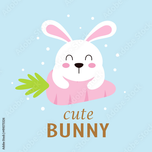 cartoon cute bunny on carrot, easter card