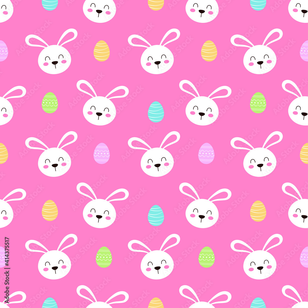 seamless pattern with cute bunny face on pink
