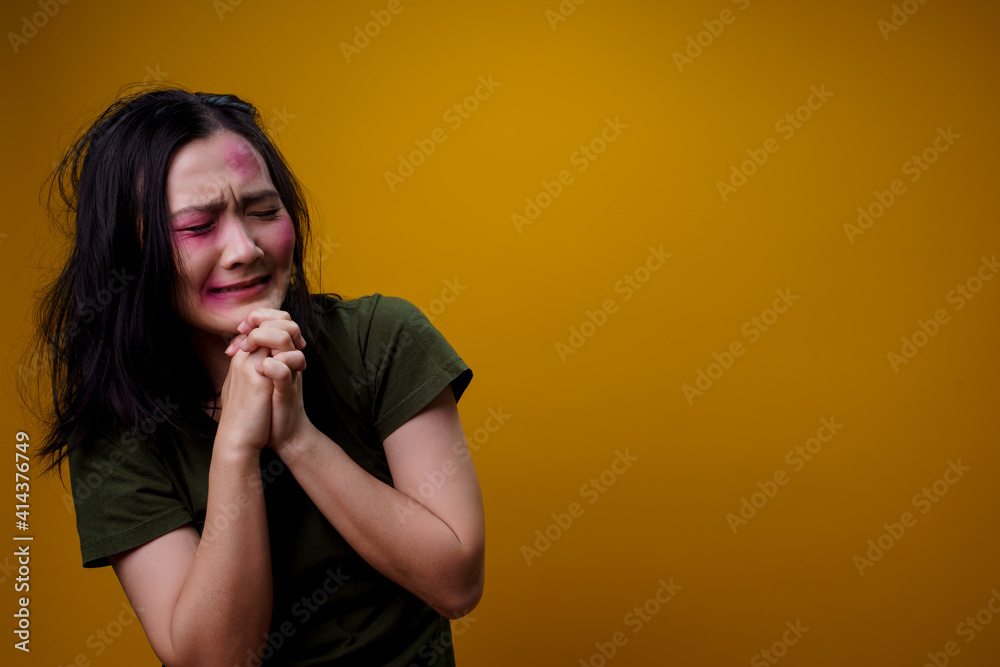 Woman with bruises on her face victim of violence. Woman with bruises on her face victim of violence.
