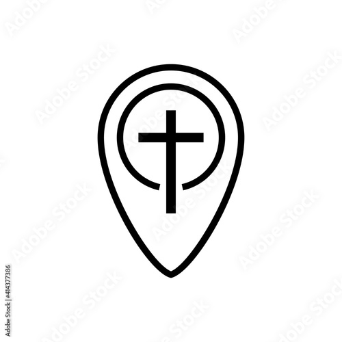 Free Download Símbolo cristiano. Logotipo con cruz en puntero de posición con lineas en color negro - GFXLoad