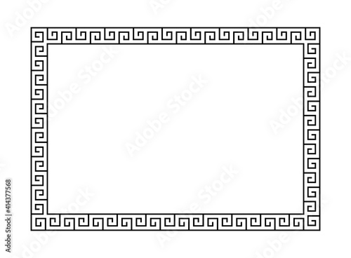 Greek frame. Meander pattern border rectangle. Greek square frame. Greece ornament. Grecian ancient style. Roman design. Geometric mediterranean decoration. Element antique symbol. Vector illustration