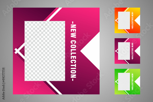 New set of editable minimal banner templates. Suitable for social media posts and web or internet ads. Vector illustration with photo college.