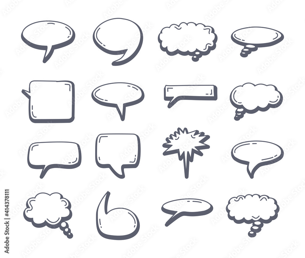 Fototapeta premium Chat bubble element set doodle drawing. Speech Bubble Sketch hand drawn