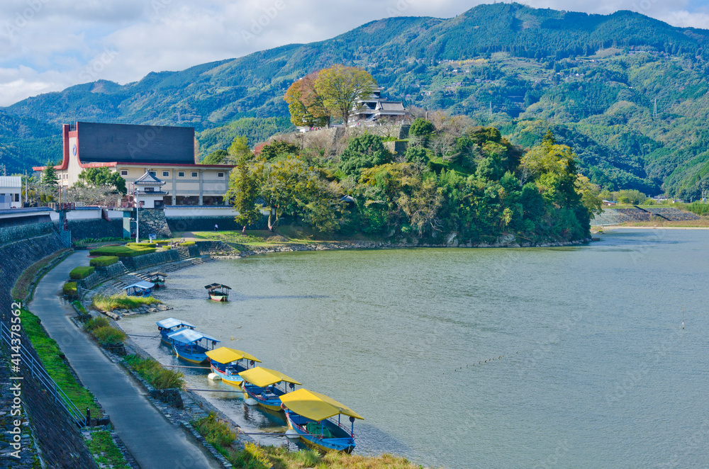 Naklejka premium Cityscapes of Ozu town, Ehime prefecture, Shikoku, Japan.