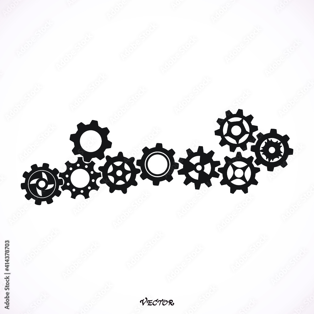 Gears on a white background. Vector illustration. Working gear. Machinery gear. Pin gear. Progresiruet gear. Gears on a white background. Vector illustration. Working gear. Machinery gear. Pin gear. Progresiruet gear.