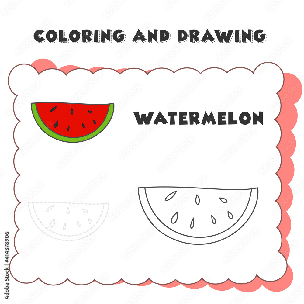 Fototapeta premium coloring and drawing book element watermelon. Coloring page with watermelon. Educational games for children. Vector.