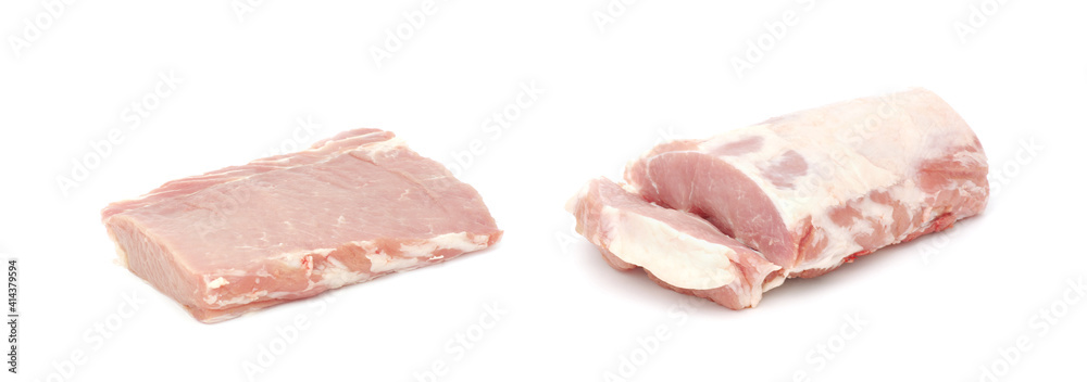 Pieces of fresh raw meat isolated on white background Pieces of fresh raw meat isolated on white background